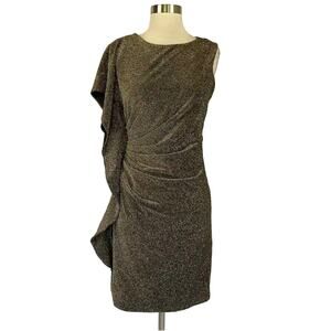 Vince Camuto Women's Cocktail Dress Size 16 Gold Metallic Ruffled Sheath